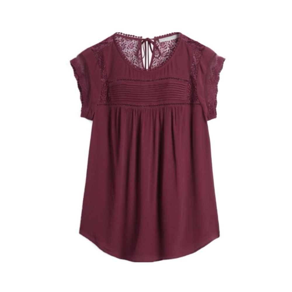 Daniel Rainn Maroon Plum Short Sleeve Becru Crochet Detail Blouse Womens XXL